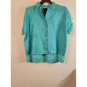 RACHEL BY RACHEL ROY POLKADOT 100% LINEN HIGH LOW BUTTON FRONT WOMEN‎ SMALL